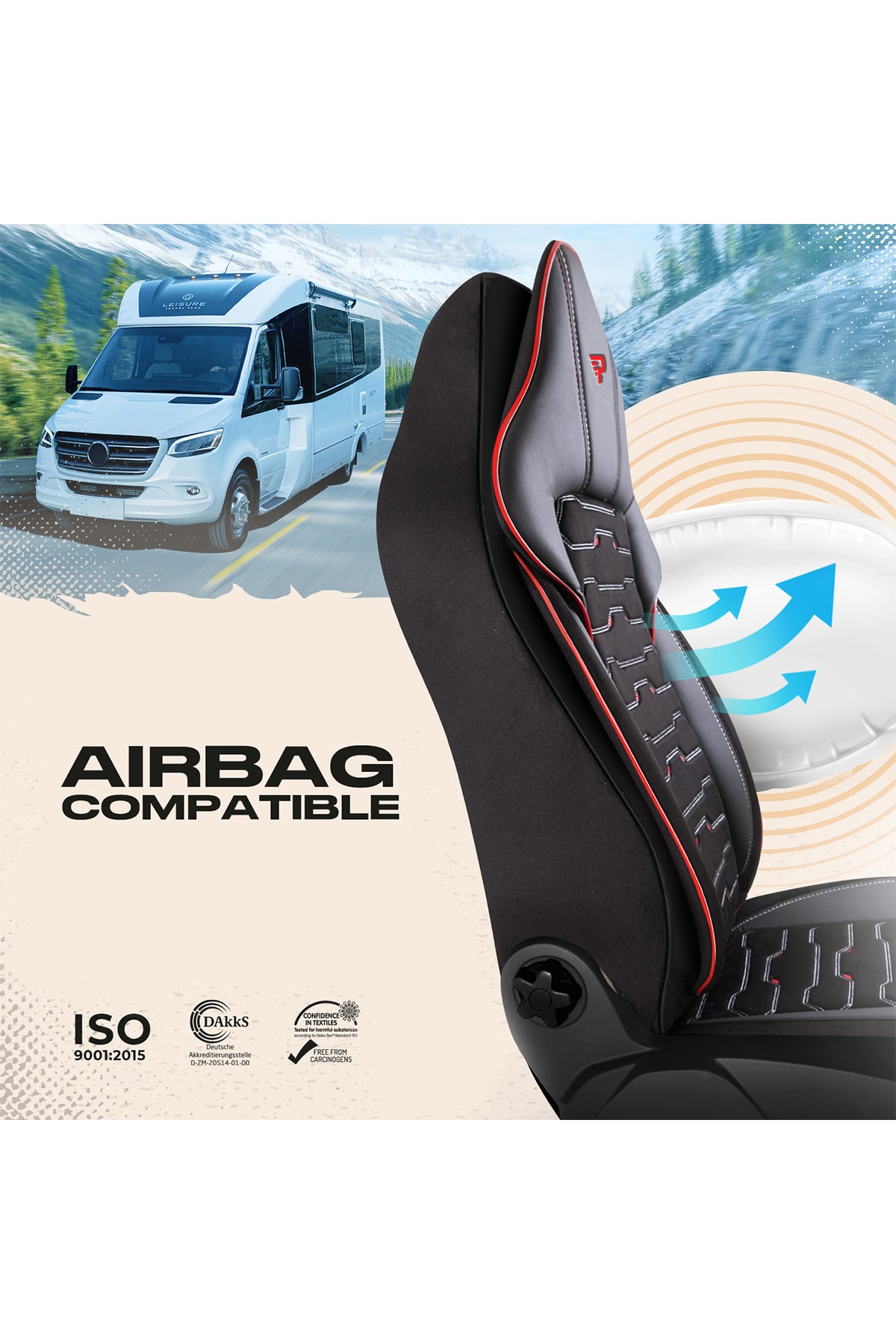 Panda Sport Series Caravan Seat Cover Black / Red Panda Seat Cover